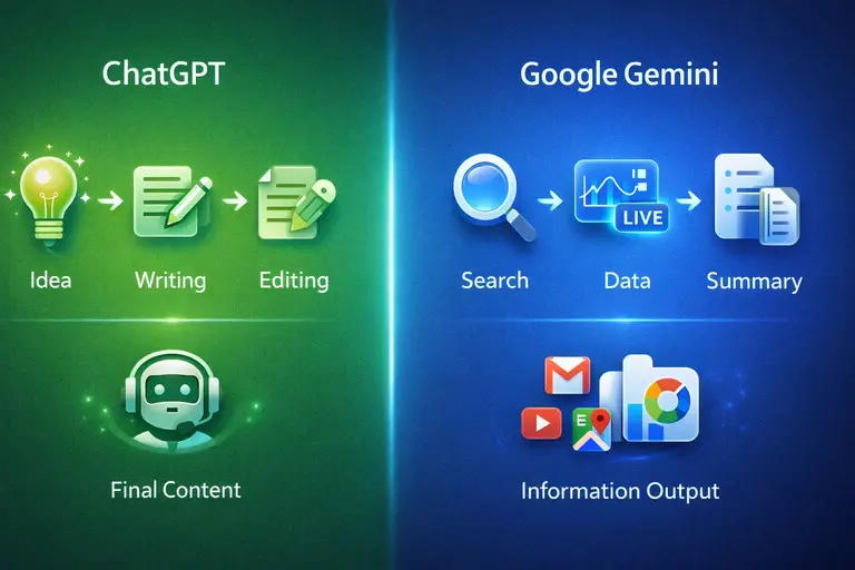 A visual breakdown of ChatGPT vs Google Gemini AI features, comparison graphic for final verdict 2026.
