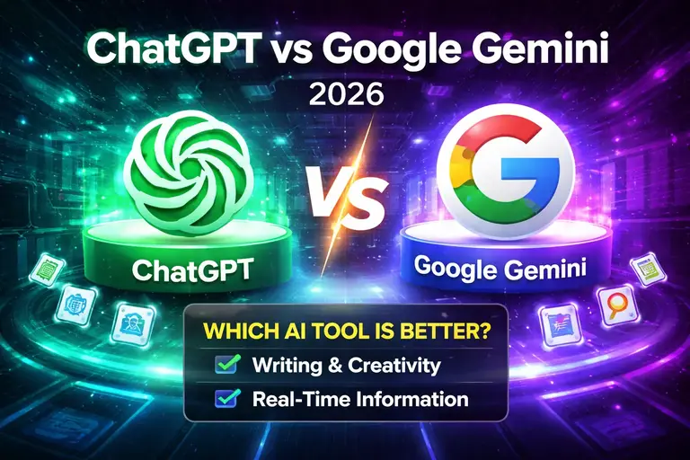 In-depth comparison of ChatGPT vs Google Gemini 2026 features and performance with official logos.