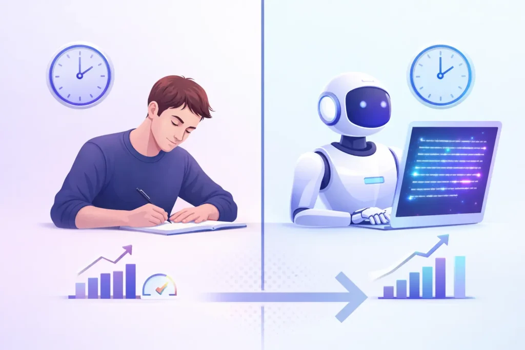 Jasper AI ROI comparison showing time saving and productivity improvement with AI writing tools